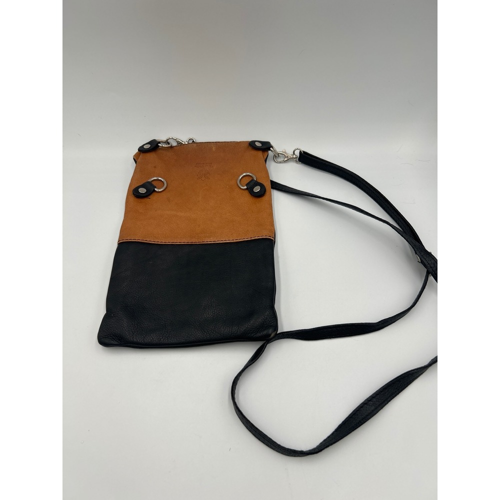 Vintage Vera Pelle Black Tan Italian Leather Crossbody Bag Made in Italy